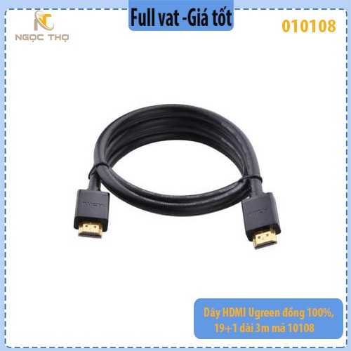 Dây HDMI Ugreen 10108 – 3M – lõi đồng 100% 19+1 – chuẩn HDMI 2.0 – hỗ trợ 4K@60Hz – chính hãng – full VAT