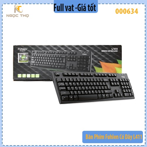 Combo Bộ phím chuột Fuhlen L411 + L102 – USB có dây – chuột 1000 DPI, 3M clicks, bàn phím ergonomic, Chính hãng