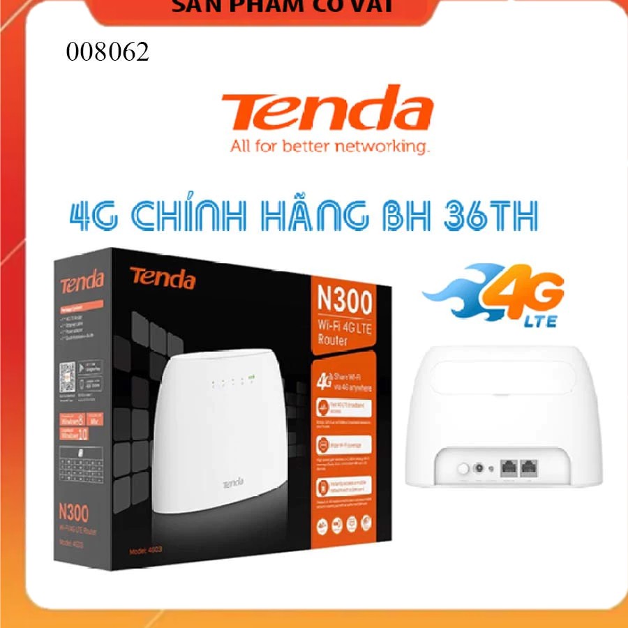 Bộ Phát WIFI Không Dây 4G/ 3G LTE - TENDA 4G03 (1 Cổng LAN )  Chính Hãn