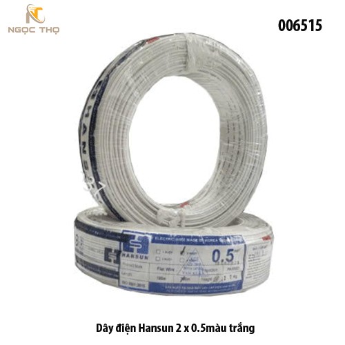 Dây Điện Đôi Mềm Hansun 2 x 0,5mm² – Lõi Đồng Nguyên Chất – Màu Trắng – Cách Điện PVC – An Toàn & Bền Bỉ (giá theo m)