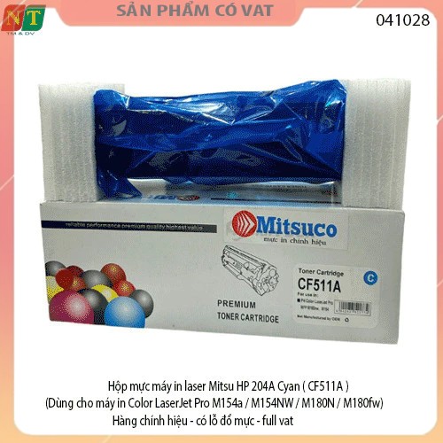 Hộp mực máy in laser Mitsu HP 204A Cyan ( CF511A ) (Dùng cho máy in Color LaserJet Pro M154a / M154NW / M180N / M180fw)