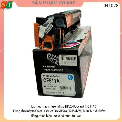 Hộp mực máy in laser Mitsu HP 204A Cyan ( CF511A ) (Dùng cho máy in Color LaserJet Pro M154a / M154NW / M180N / M180fw)
