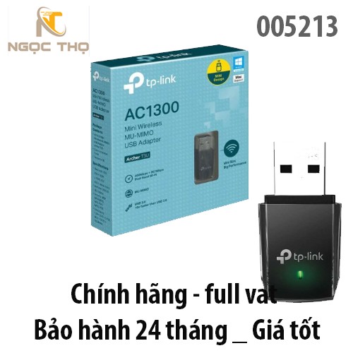 Usb thu wifi - TP-Link Archer T3U – USB thu Wi-Fi AC1300 (Dual-Band, MU-MIMO, USB 3.0) – Chính hãng | Full VAT