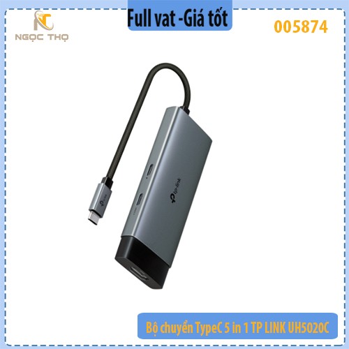 Bộ chuyển Type-C 5-in-1 TP-LINK UH5020C – HDMI 4K@60Hz | PD 100W | 2×USB-A 3.0 | USB-C 3.0 – Hàng chính hãng – Full VAT