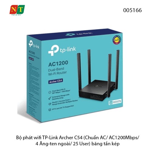 Bộ phát wifi Router Wi-Fi TP-Link Archer C54 – AC1200 Dual Band (300 + 867 Mbps) – 4 ăng-ten, MU-MIMO – Chính hãng