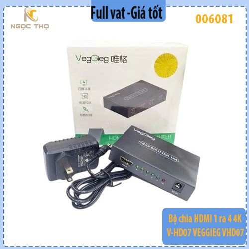 Bộ Chia HDMI 1 Ra 4 Veggieg V-HD07 – 4K@30Hz – Vỏ Kim Loại – Hàng Chính Hãng – Full VAT