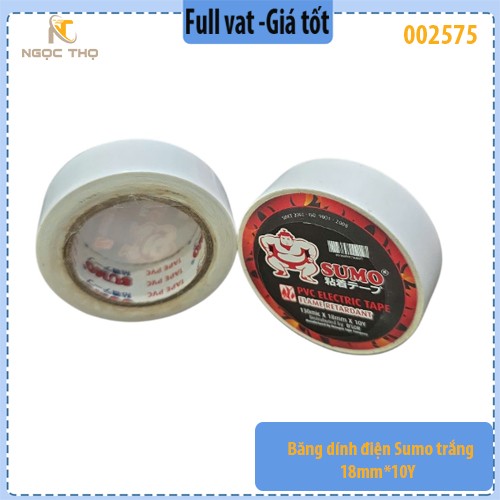 Băng dính điện Sumo trắng 18mm x 10Y – Chống cháy lan cấp A – Hàng chính hiệu – Full VAT