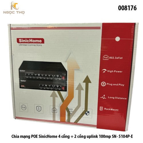 Switch PoE SinicHome SN-5104P-E – Chia mạng poe - 4 cổng PoE + 2 uplink | 10/100Mbps – Chính hãng – Full VAT