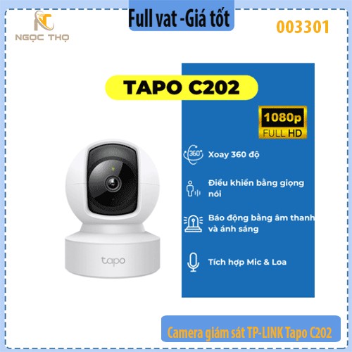 Camera Wi-Fi TP-LINK Tapo C202 – 1080p, Quay Quét 360°, Đàm Thoại 2 Chiều – Hàng chính hãng – Full VAT