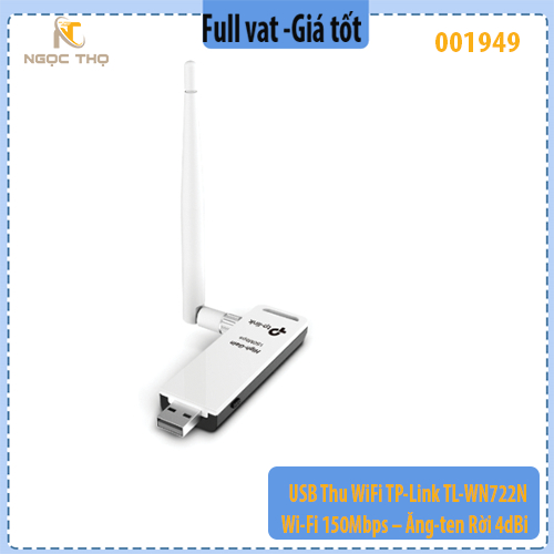 USB Thu WiFi TP-Link TL- WN722N – Wi-Fi 150Mbps – Ăng-ten Rời 4dBi – Hàng Chính Hãng – Full VAT – Bảo Hành 24 Tháng