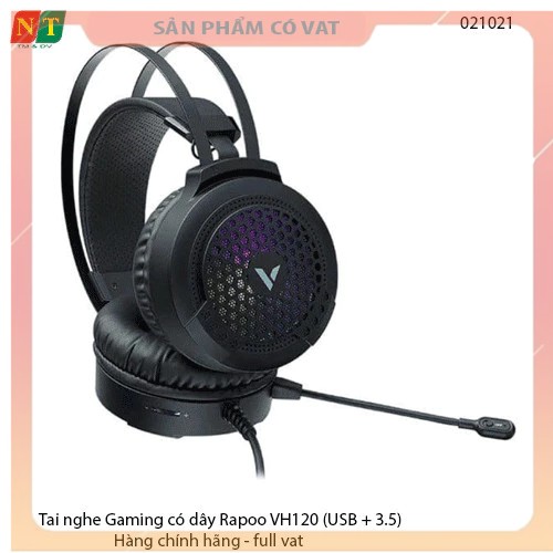 Tai nghe RAPOO VH120 màu đen (USB + 3.5)- Hàng chính hãng- Full Vat