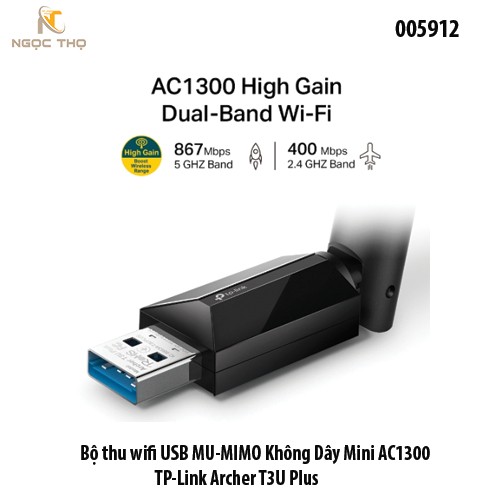 Bộ Usb thu Wi-Fi  TP-Link Archer T3U Plus – AC1300 MU-MIMO – USB 3.0 – Băng Tần Kép 2.4GHz & 5GHz – Chính Hãng Full VAT