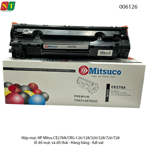 Hộp mực Mitsuco CE278A (78A) – tương thích CRG-126/128/326/328/726/728 –  Có lỗ đổ mực - chính hiệu - full vat