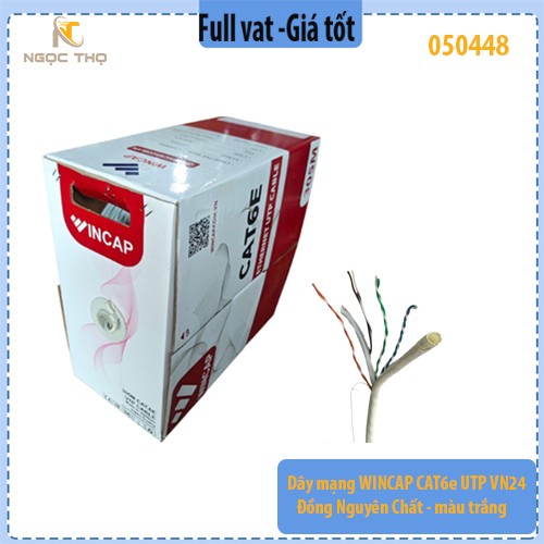 Dây mạng WINCAP CAT6e UTP VN24 – Đồng Nguyên Chất – 305M – Màu Trắng – Chính Hãng – Full VAT (giá theo m)