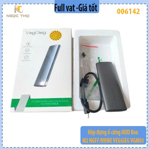 Hộp đựng SSD M.2 NGFF/NVMe VEGGIEG VGM03 – USB 3.1 Gen 2 10Gbps – Vỏ nhôm tản nhiệt – Chính hãng – Full VAT