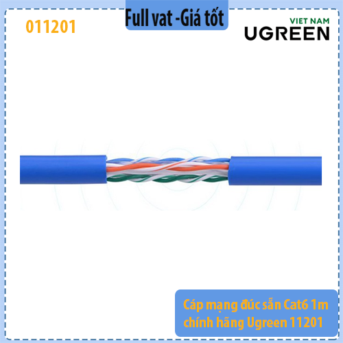 Cáp mạng LAN CAT6 UGREEN 11201 dài 1m – Dây mạng RJ45 đúc sẵn – Hỗ trợ 10/100/1000Mbps (Gigabit) – UTP 26AWG – Vỏ PVC – Màu xanh