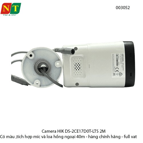 Camera HIKVISION DS-2CE17D0T-LTS 2MP – Có màu – Mic & loa – Hồng ngoại 40m – Chính hãng – Full VAT
