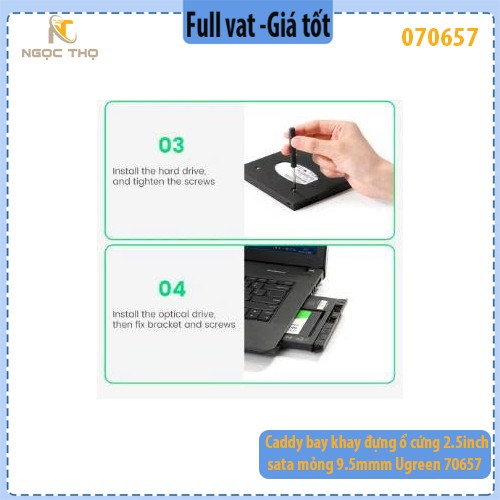Caddy Bay 2.5 inch SATA 9.5mm Ugreen 70657 – Khay Đựng Ổ Cứng SSD / HDD – Chính Hãng – Full Vat