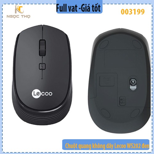 Chuột quang không dây Lecoo WS202 Đen – 800/1000/1200 DPI – Nhỏ gọn – Hàng chính hãng – Full VAT