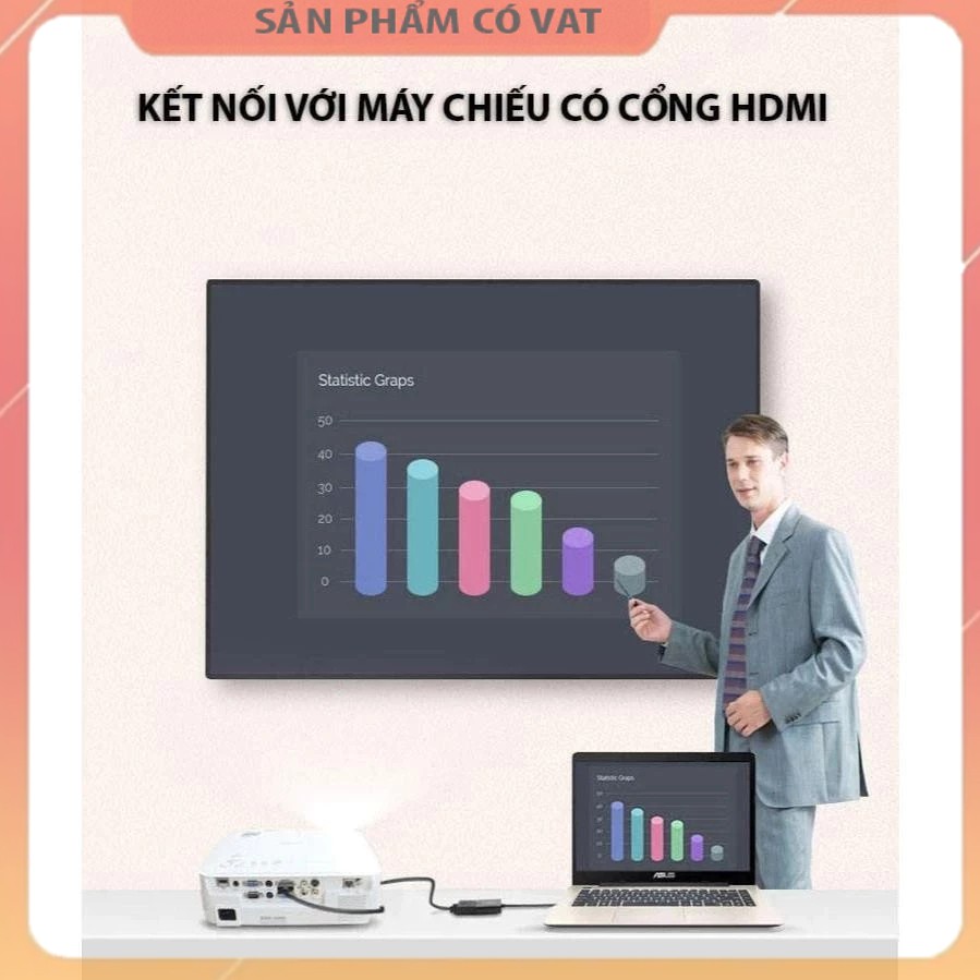 Bộ chuyển đổi VGA To HDMI có chíp sét màu đen dài 25cm JASOZ T-G119 chính hãng