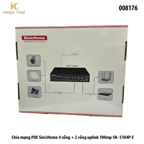 Switch PoE SinicHome SN-5104P-E – Chia mạng poe - 4 cổng PoE + 2 uplink | 10/100Mbps – Chính hãng – Full VAT