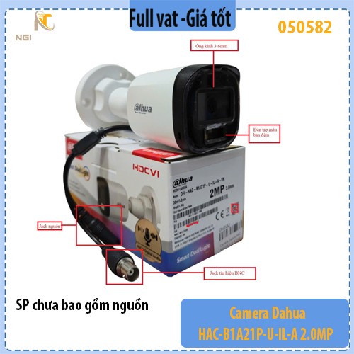 Camera Thân Dahua HAC-B1A21P-U-IL-A 2MP – Smart Dual Light, Có Mic – IP67 – Hàng chính hãng, Full VAT