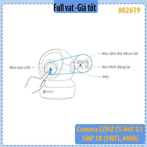 Camera EZVIZ CS-H6C G1 3K (5MP) – Quay quét 360° – Có màu ban đêm – Đàm thoại 2 chiều – Chính hãng – Full VAT