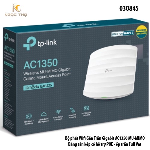 TP-Link Omada TL-EAP225 (AC1350) – Access Point gắn trần • Gigabit PoE • Băng tần kép • Quản lý Cloud – Chính hãng
