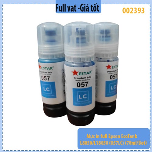 Mực in full Epson EcoTank L8050/L18050 (057/003 LC) – Light Cyan – 70ml/chai – Chính hiệu Estar – Full VAT