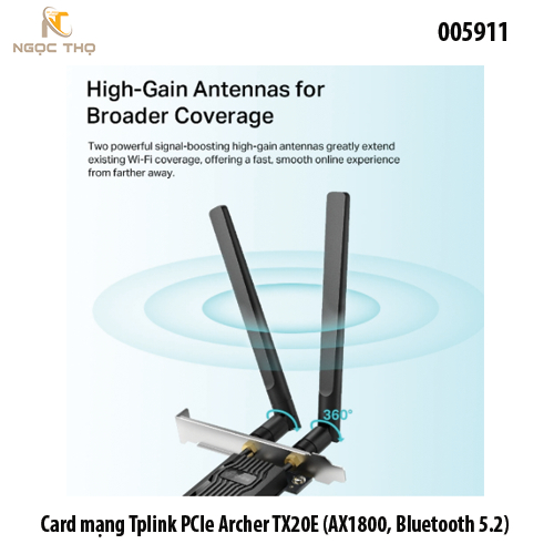 Card mạng PCIe TP-Link Archer TX20E – Wi-Fi 6 AX1800 + Bluetooth 5.2 - 2 ăng-ten High-Gain • Chính hãng • Full VAT
