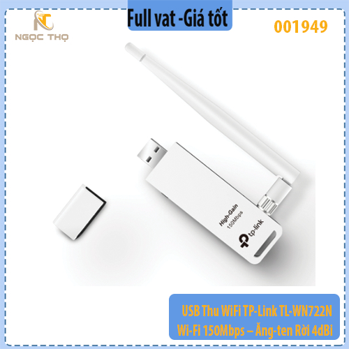 USB Thu WiFi TP-Link TL- WN722N – Wi-Fi 150Mbps – Ăng-ten Rời 4dBi – Hàng Chính Hãng – Full VAT – Bảo Hành 24 Tháng