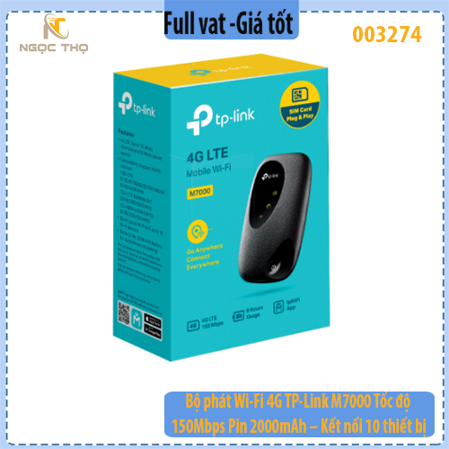 Bộ phát Wi-Fi Di Động 4G LTE TP-Link M7000 – 150Mbps – Pin 2000mAh - Hàng chính hãng – Full VAT