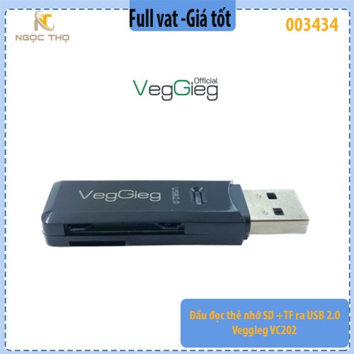 Đầu đọc thẻ SD + TF ra USB 2.0 Veggieg VC202 – Hàng chính hãng – Full VAT