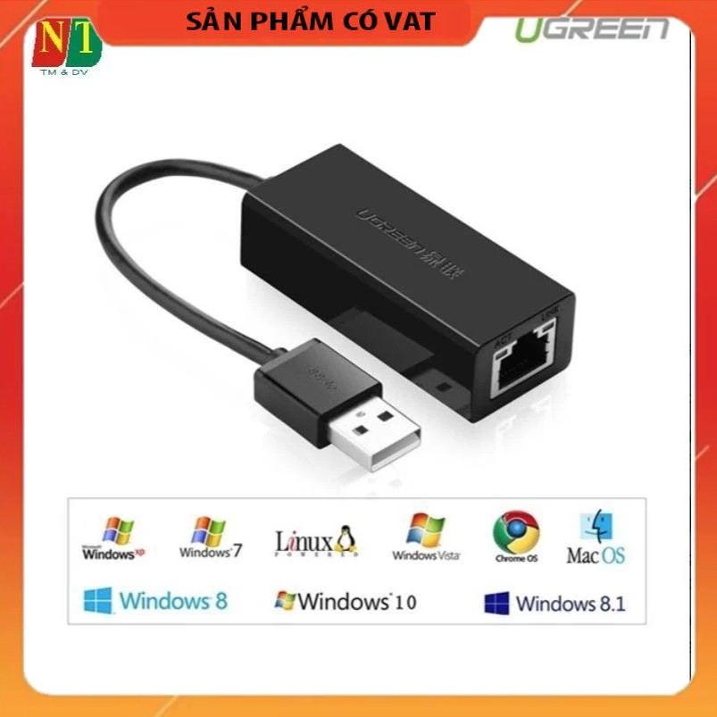 Cáp USB to Lan 2.0 cho Macbook, pc, laptop hỗ trợ Ethernet 10/100 Mbps chính hãng Ugreen 20254