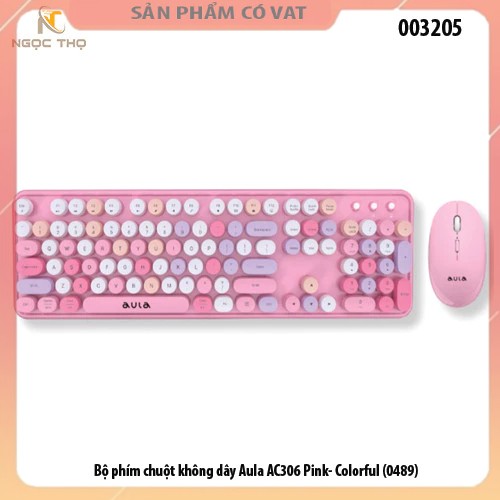 Bộ phím chuột không dây AULA AC306 Pink-Colorful (0489) – Hàng chính hãng – Full VAT