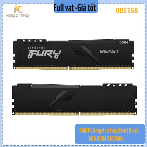 RAM PC Kingston Fury Beast Black 8GB DDR4 3200MHz (KF432C16BB/8) – Chính Hãng – Full VAT – Bảo Hành 36 Tháng