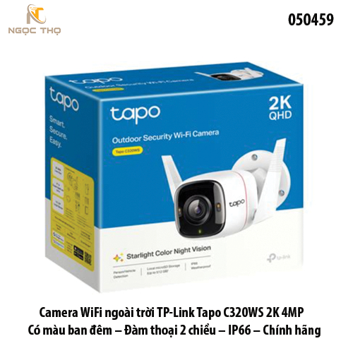 Camera WiFi ngoài trời TP-Link Tapo C320WS 2K 4MP – Có màu ban đêm – Đàm thoại 2 chiều – IP66 – Chính hãng