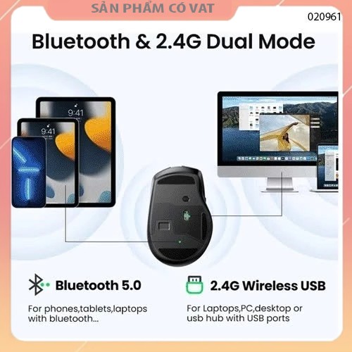 Chuột không dây Ugreen 15508 Black(Bluetooth + Wireless 2.4GHz) liệu nhựa ABS, màu xám Ugreen 15508-Hàng chính hãng - FV