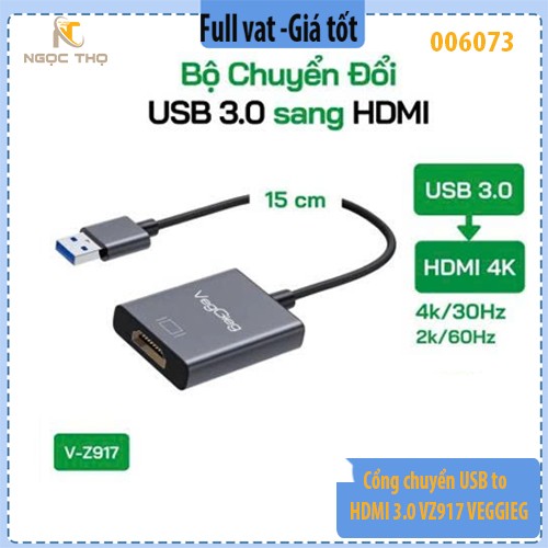 Cổng chuyển USB to HDMI 3.0 VZ917 VEGGIEG - hàng chính hãng - full vat