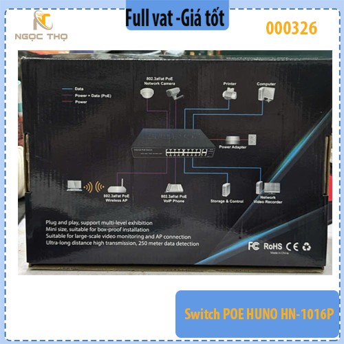 Chia mạng PoE HUNO HN-1016P – 16 Cổng PoE – Switch PoE cho Camera & AP – Hàng chính hãng – Full VAT
