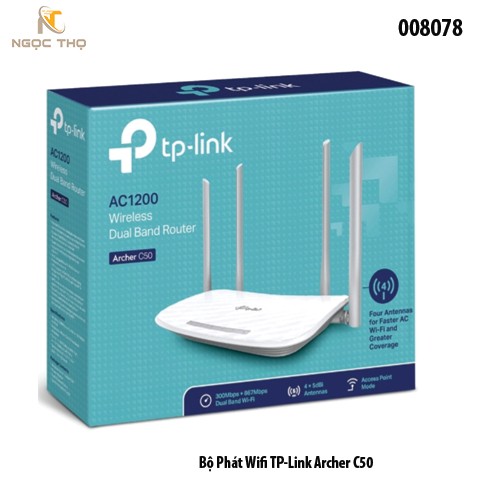 Bộ Phát WiFi TP-Link Archer C50 – Router WiFi Chuẩn AC1200 Dual Band – 4 Ăng-ten Ngoài – Sóng Mạnh - hàng chính hãng.