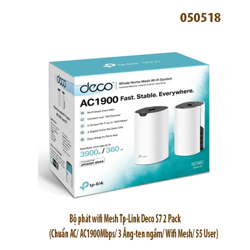 Bộ phát wifi Mesh Tp-Link Deco S7 2 Pack (Chuẩn AC/ AC1900Mbps/ 3 Ăng-ten ngầm/ Wifi Mesh/ 55 User)