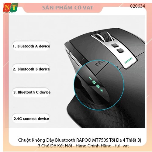 Chuột Không Dây Bluetooth RAPOO MT750S Tối Đa 4 Thiết Bị 3 Chế Độ Kết Nối - Hàng Chính Hãng