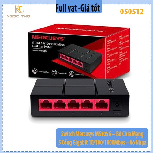 Switch Mercusys MS105G – Bộ Chia Mạng 5 Cổng Gigabit 10/100/1000Mbps – Vỏ Nhựa – Hàng Chính Hãng – Bảo Hành 24 Tháng