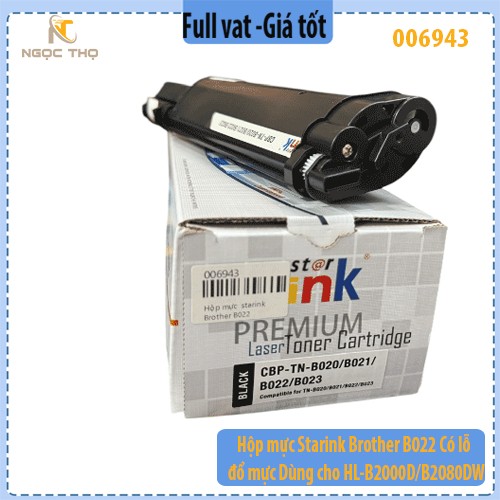 Hộp mực Starink Brother B022 – Có lỗ đổ mực – Dùng cho HL-B2000D/B2080DW… – Full VAT