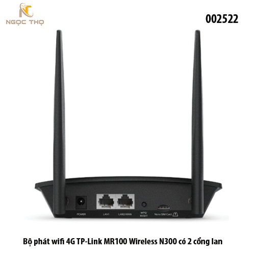Bộ Phát WiFi 4G LTE TP-Link TL-MR100 – Router WiFi 300Mbps – Khe Cắm SIM 3G/4G – 2 Ăng-ten Ngoài – Hỗ Trợ 32 Thiết Bị
