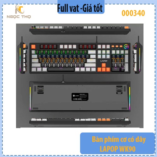 Bàn phím cơ có dây LAPOP WK90 – 104 phím, Brown Switch, 17 hiệu ứng RGB, Nút xoay âm lượng – Chính hãng – Full VAT