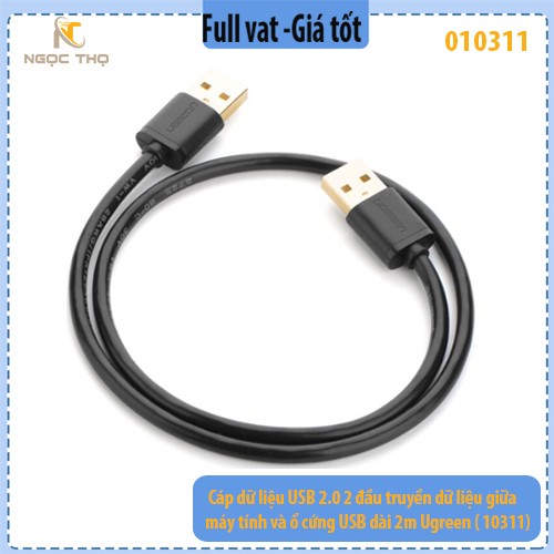 Cáp USB 2.0 Ugreen 10311 – dài 2m – chuẩn A M/M (2 đầu dương) – tốc độ 480Mbps – chính hãng – full VAT (USB 2 đầu đực)