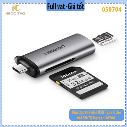 Đầu Đọc Thẻ Nhớ USB Type C Ugreen 50704 – Hỗ trợ SD/TF – Chính Hãng – Full VAT