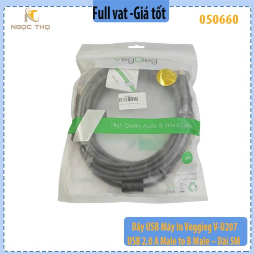 Dây USB Máy In Veggieg V-U207 – USB 2.0 A Male to B Male – Dài 5M – Chống Nhiễu – Hàng Chính Hãng – Full VAT